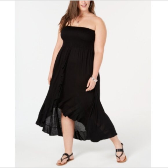 Raviya Women Plus Size Strapless High-Low Dress Swim Cover-up Black Size 3X 7174 - Picture 1 of 1